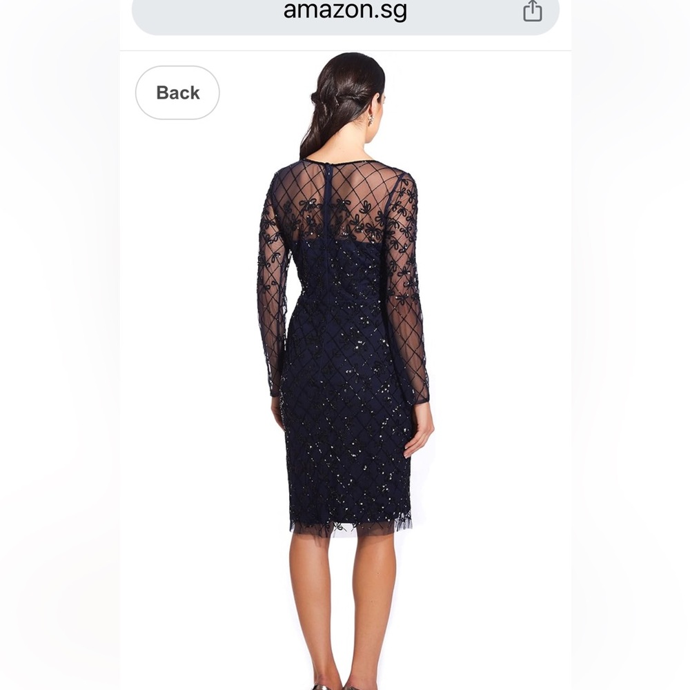 Adrianna Papell Navy Beaded Coctail Dress - Picture 2 of 13